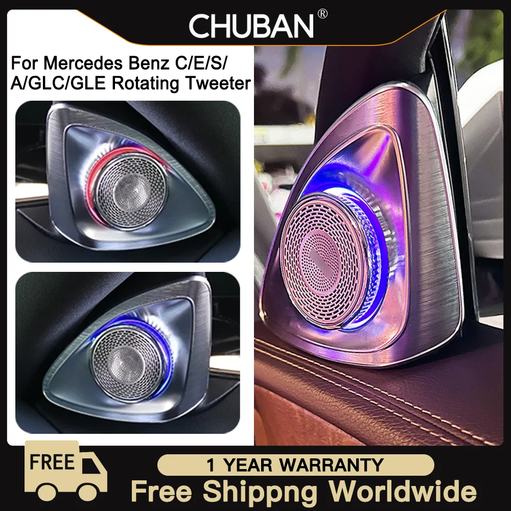 Premium Plus Crystal 4D RGB Rotating LED Tweeter Mercedes-Benz 2015-2023 C GLC E S,Dynamic Flow,Music Sync,Canbus Error-FreeSafe