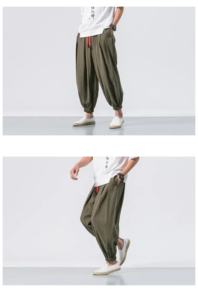 Herren Harems hose mit Bein Baumwolle Leinen hose Frühling Herbst Qualität Männer lässig baggy lose übergroße Hosen Streewear – Detail 11