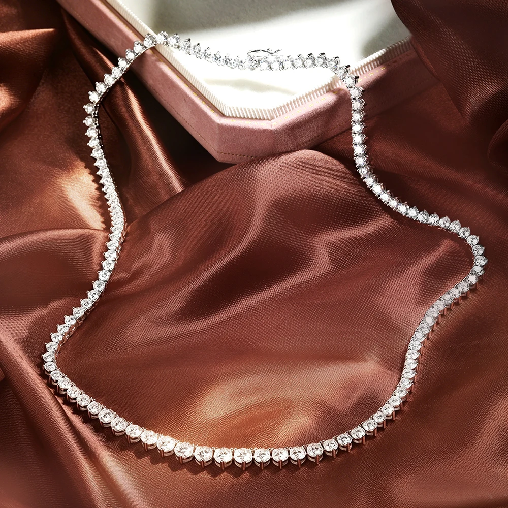 3 Prong Gradient Moissanite Tennis Necklace For Women 3/3.5/4/4.5mm Lab Grown Diamond S925 Silver Riviera Necklaces Jewelry Gift - view 3