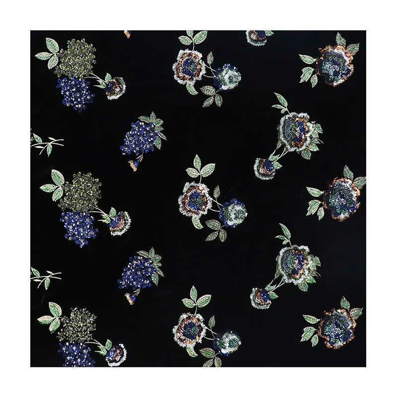 Three-dimensional flower silk bead tube embroidery Qiaoqi velvet wedding dress performance women's fabric