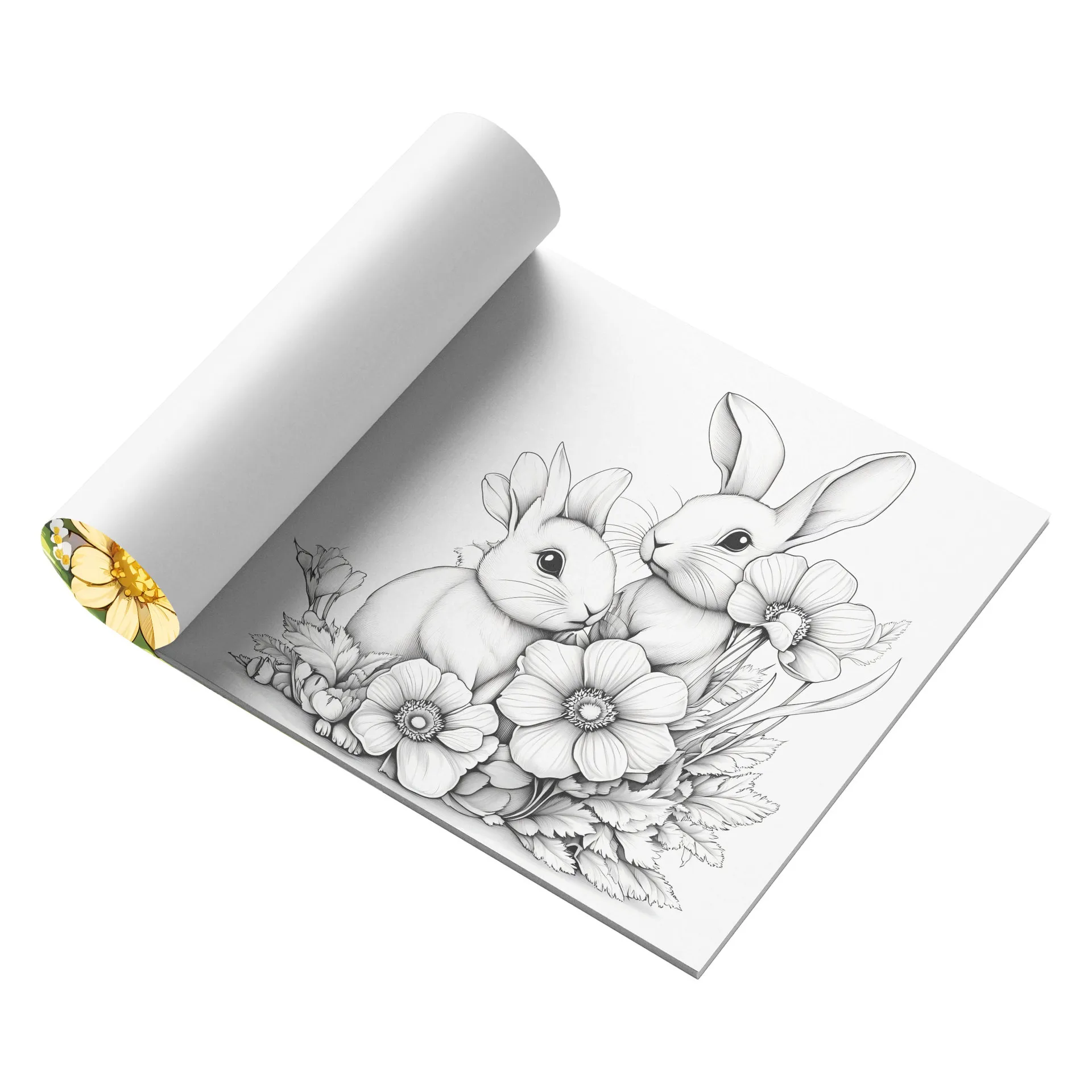 Flowers and Rabbits Coloring Book Cute White Bunny Spring Floral Garden Stress Relief Drawing Book