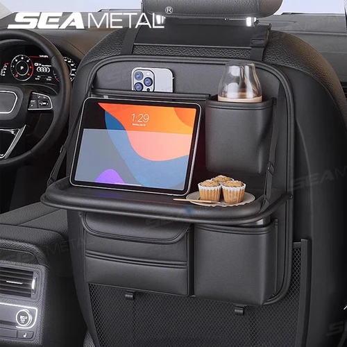 SEAMETAL 8 en 1 bolsa de almacenamiento para respaldo de asiento de coche con bandeja plegable resistente al desgaste impermeable organizador de asiento trasero de coche pañuelos/portavasos