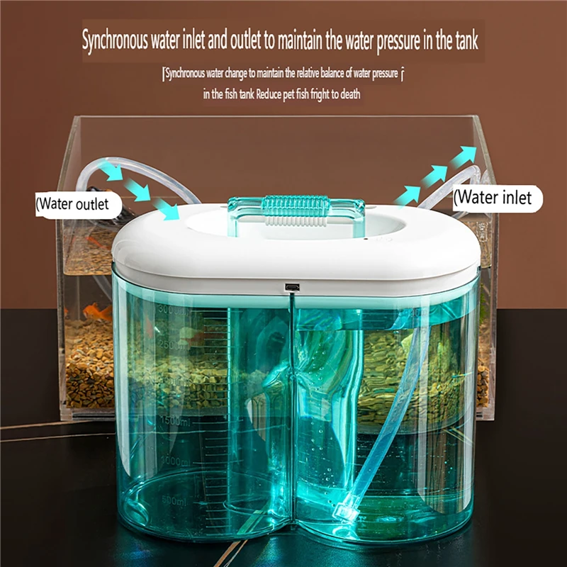 Automatic Aquarium Synchronous Water Changer Fish Tank Water Changing Bucket with 3000ml Water Tank Dual Aquarium Cleaning Tools