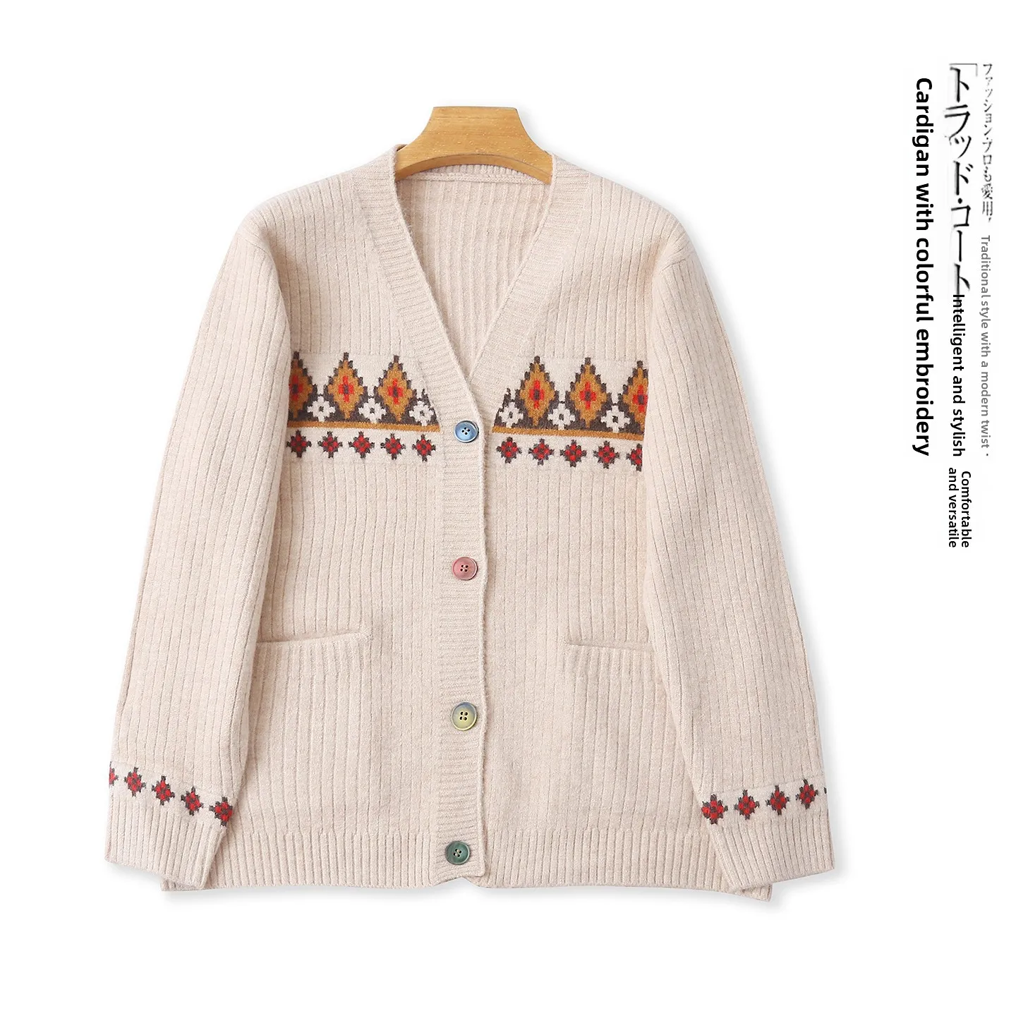 

Warmth V-ne Single Button Sweater Knitted Faionable Artistic Sle Autumn Winter New Women's Clothing Vintage Floral Design