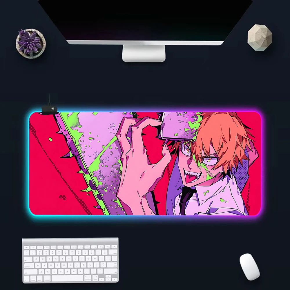 

Hot Anime Demon C-Chainsaws RGB Pc Gamer Keyboard Mouse Pad Mousepad LED Glowing Mouse Mats Rubber Gaming Computer Mausepad