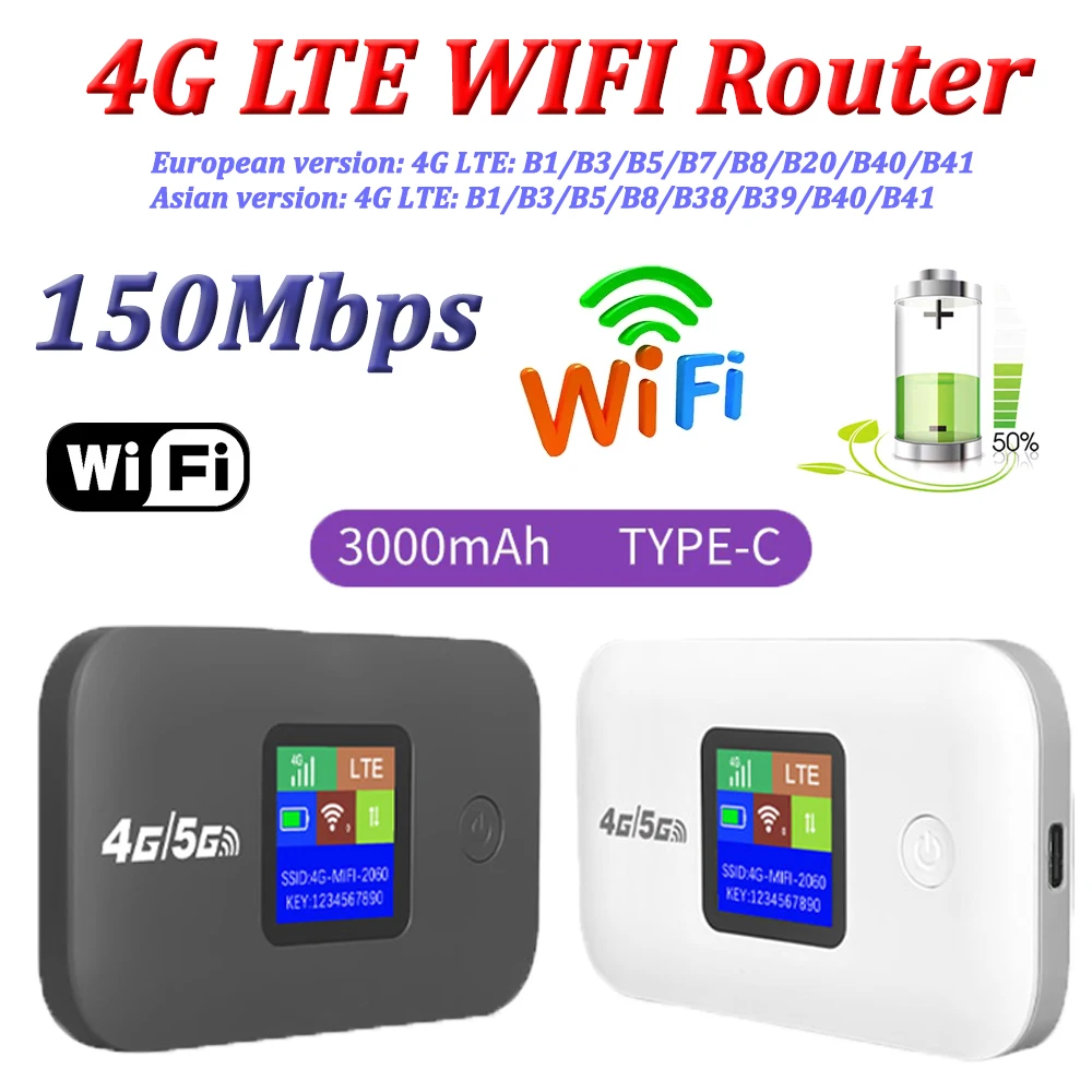 

Portable Wireless Modem 4G Lte WiFi Router 3000mAh 150Mbps Outdoor WIFI Hotspot with SIM Card Slot Pocket Wireless WiFi Router