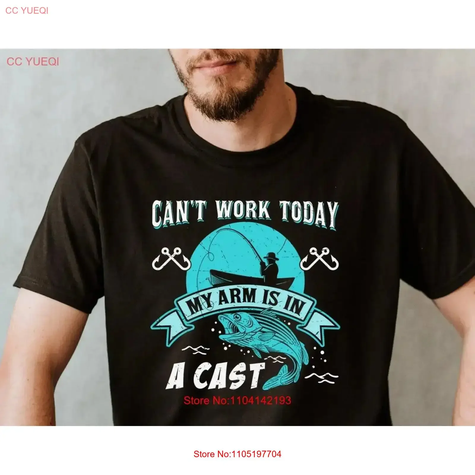تي شيرت رجالي لصيد السمك هدية مضحكة لصياد السمك لا أستطيع العمل ذراعي في مصبوب عتيق مغسول كاجوال ناعم ومريح #1
