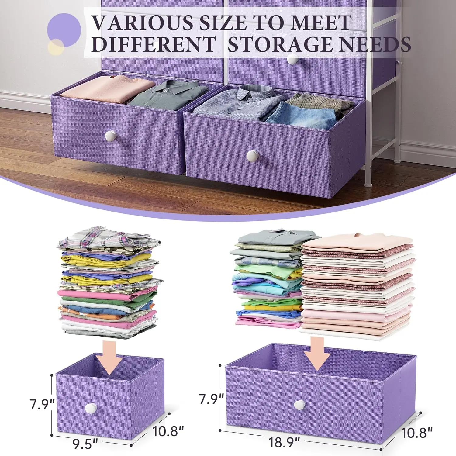 Purple Dresser for Bedroom with 12 Fabric Drawers Chest of Drawers for Bedroom, Closet, Linging Room, Hallway,