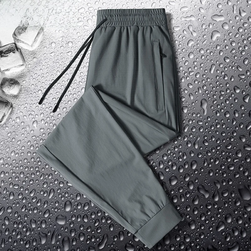 Hengyuanxiang Men's Summer Thin Qui Dry Ice Silk Sports Pants Loose Large Size Cuffed Sweatpants Faionable Urban Sle