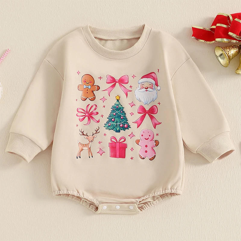 Baby Girls Sweatshirt Romper Cute Christmas Print Long Sleeve Jumpsuits for Newborn Infant Toddler Fashion Clothes