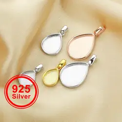 Mother Milk Resin Pear Solid Back Pendant Bezel Settings,Solid 925 Sterling Silver Pendant,DIY Memory Jewelry Supplies 1431138