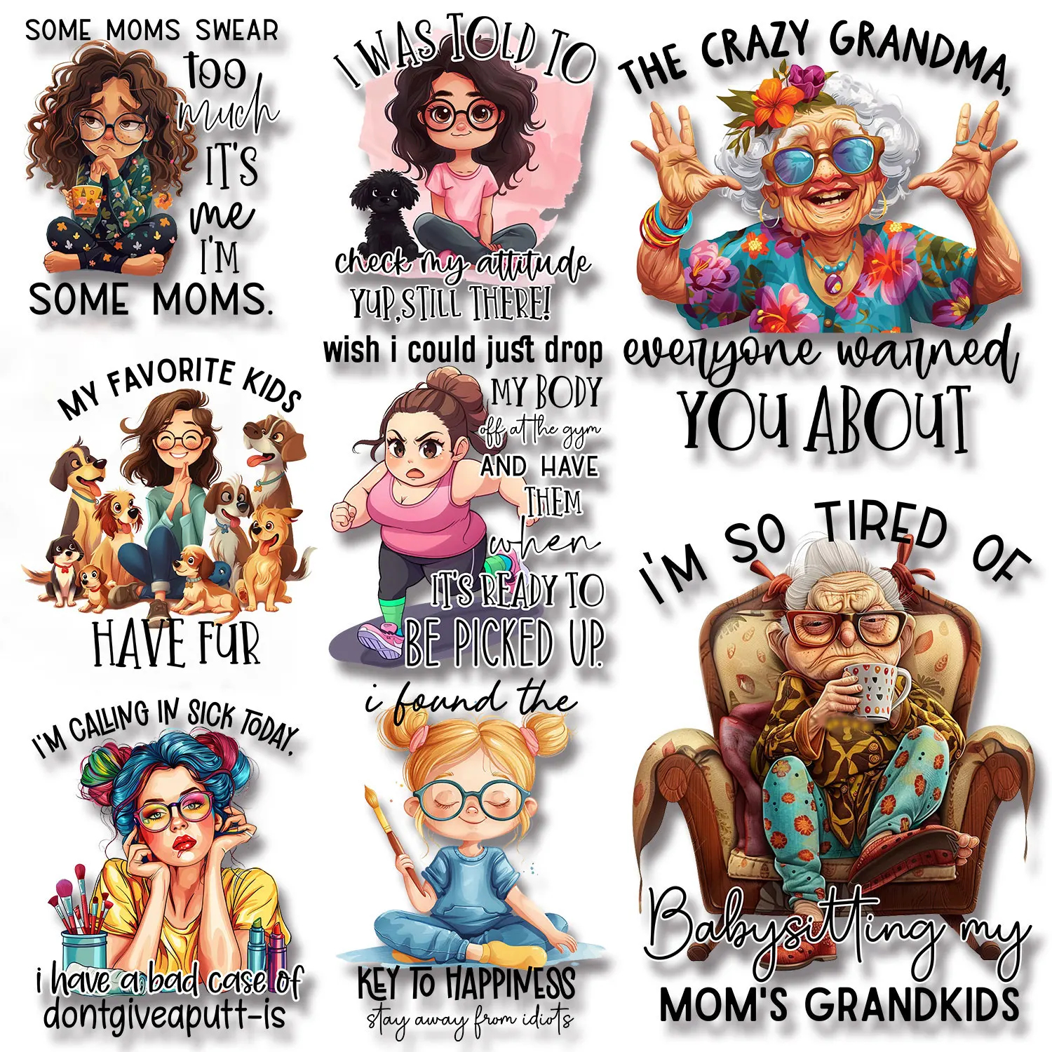 Gift For MOM Crazy Old Grandma Fashionable Colorful Cool Girl Iron on Picture on Clothes High-quality Easy to Use DIY Decoration