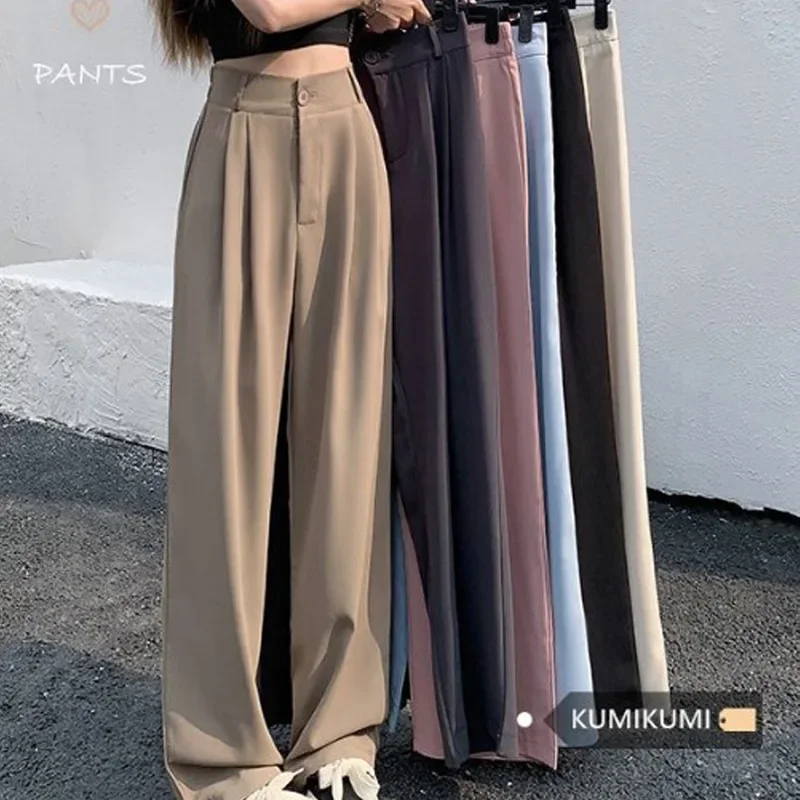 BlackSuit Pants High-Waisted Elastic Waist Slimming Casual Trousers Loose-Fit Bell Bottoms For Women Fashionable Summer Wear