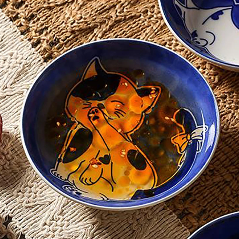 1PC Ins Cute Cute Cat Flavor Dish Ceramic Round Seasoning Dish Children's Cartoon Creative Tableware Vinegar Dish Dipping Dish