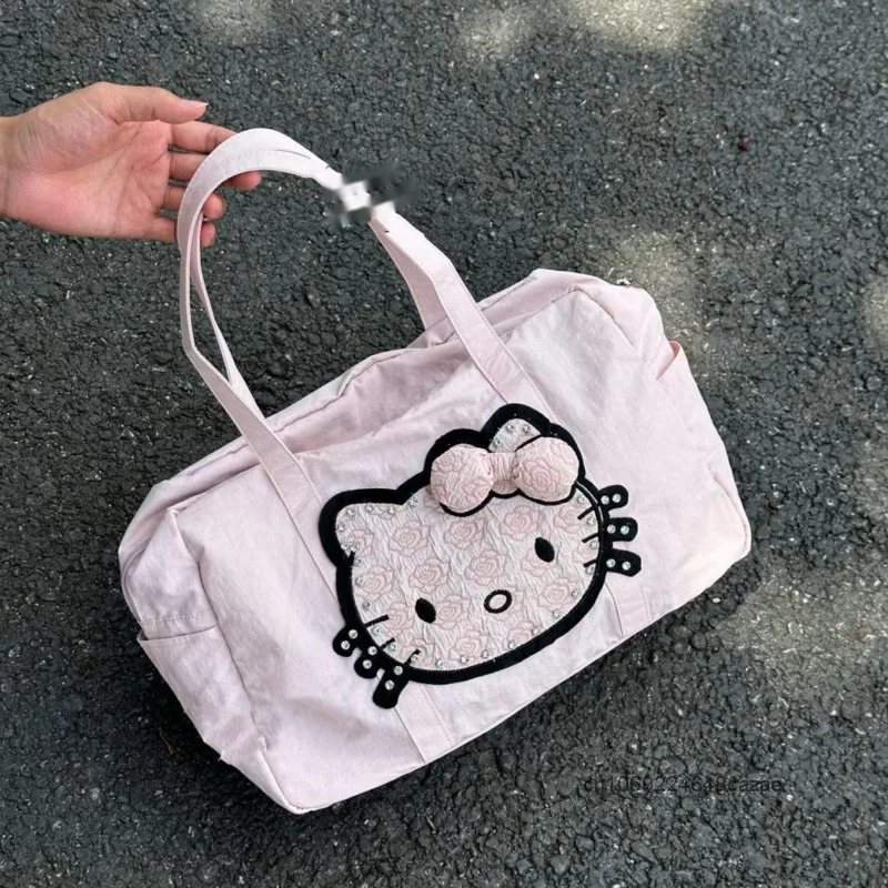 Hello Kitty New Homemade Large Capacity Handbag Spicy Girl Harajuku Leopard Print Shoulder Bag Niche Vintage Versatile Tote Bag