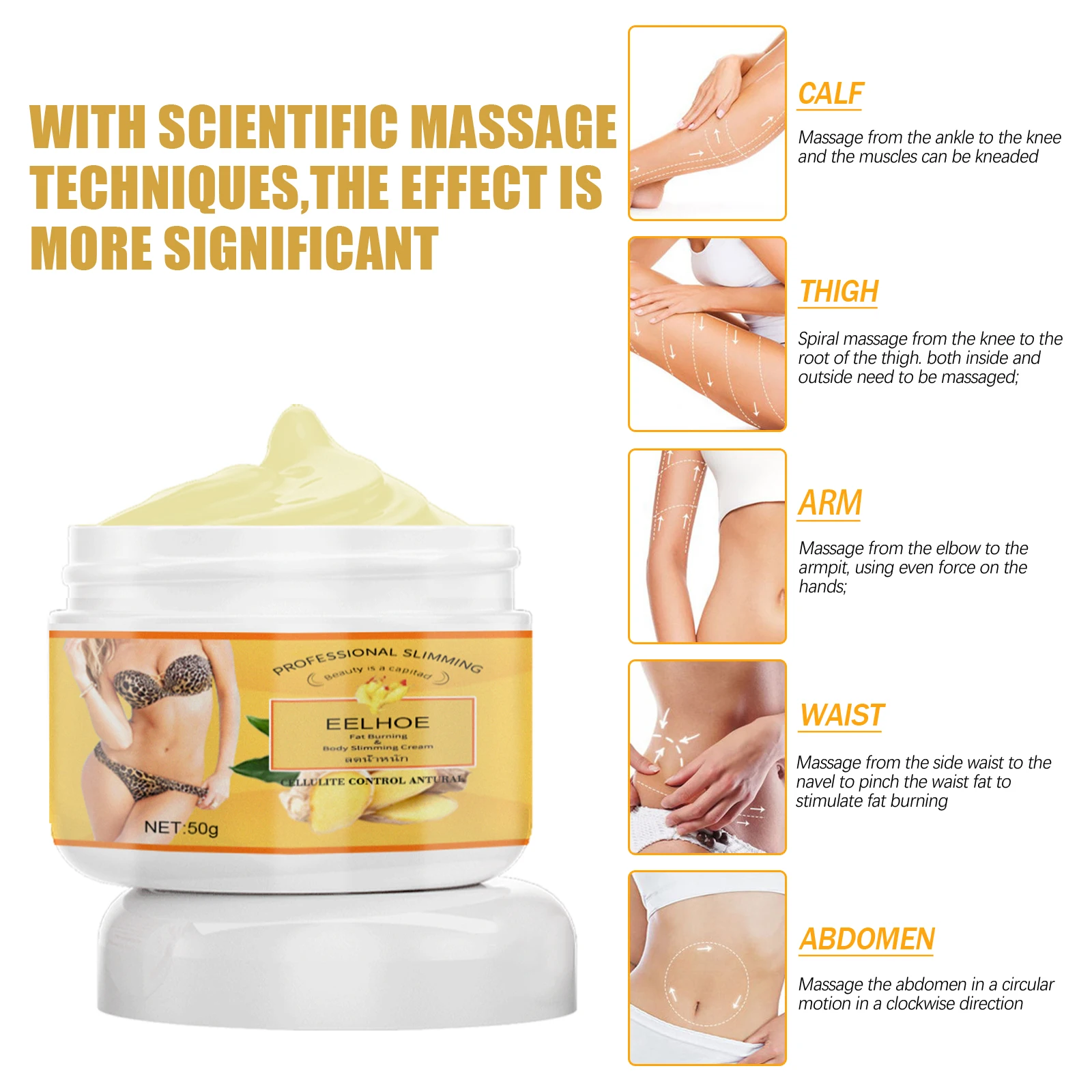 EELHOE Ginger Slimming Cream, Fat Burning Body Firming Cream for Women, Anti Cellulite Weight Loss Body Shaping Cream Remove Excess Fat Tighten Skin