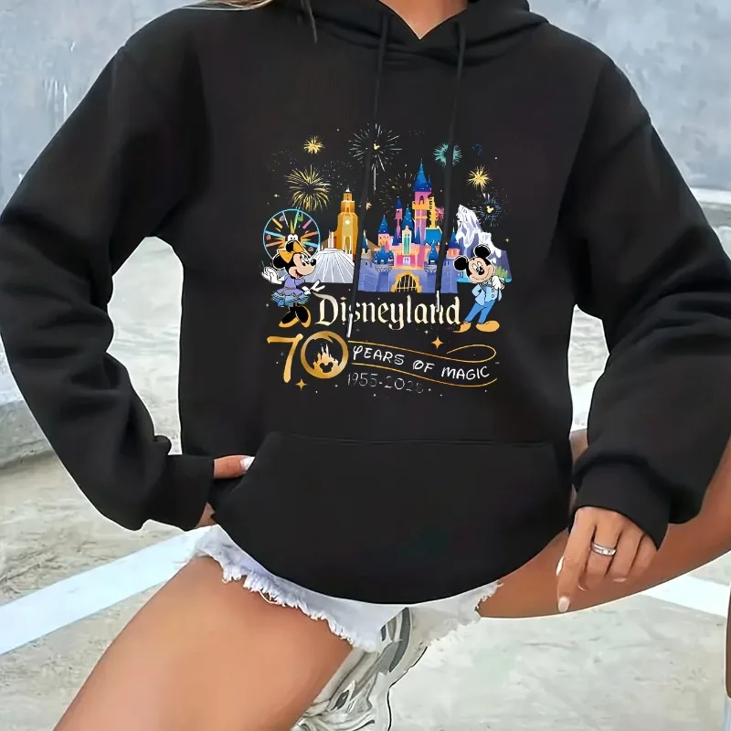 ديزني لاند الذكرى السبعين لقلعة الخيال الألعاب النارية المرأة هوديي الخريف/الشتاء جديد الرجال والنساء موضة ملابس الشارع #2