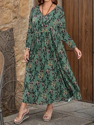 Stylish One Chic Plus Size Floral Midi Dress for Women  Long Sleeve Round Neck