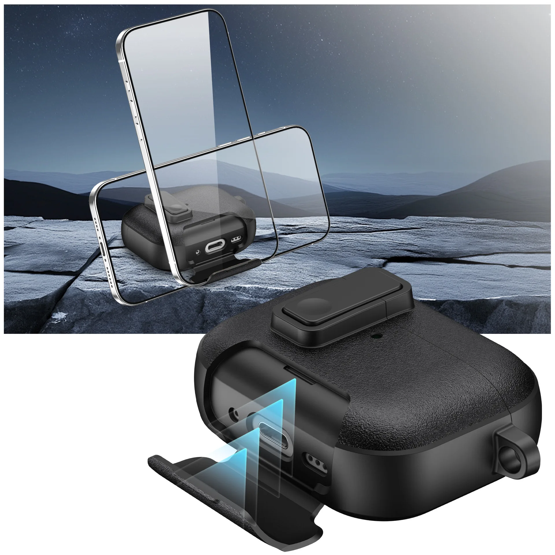 Creative Advanced Solid Color with Holder Magnetic Shockproof Protective Earphone Cover Case for AirPods 4 Pro 2 Pro 3 - view 3