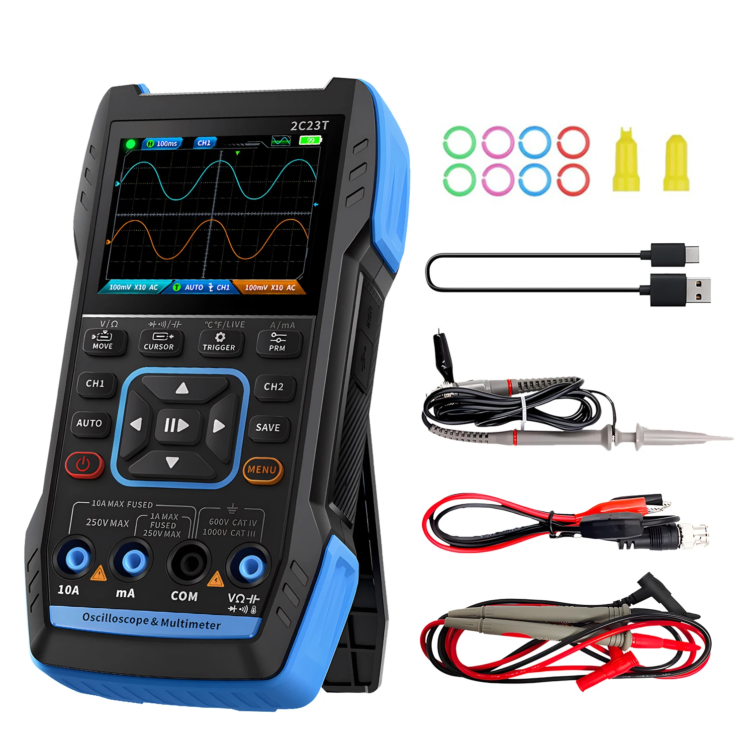 

2C23T 3-in-1 Digital Oscilloscope Multimeter with DDS, 10MHz, 50MSa/s, Dual Channel, 10000 Counts, Voltage/Current/Capacitance