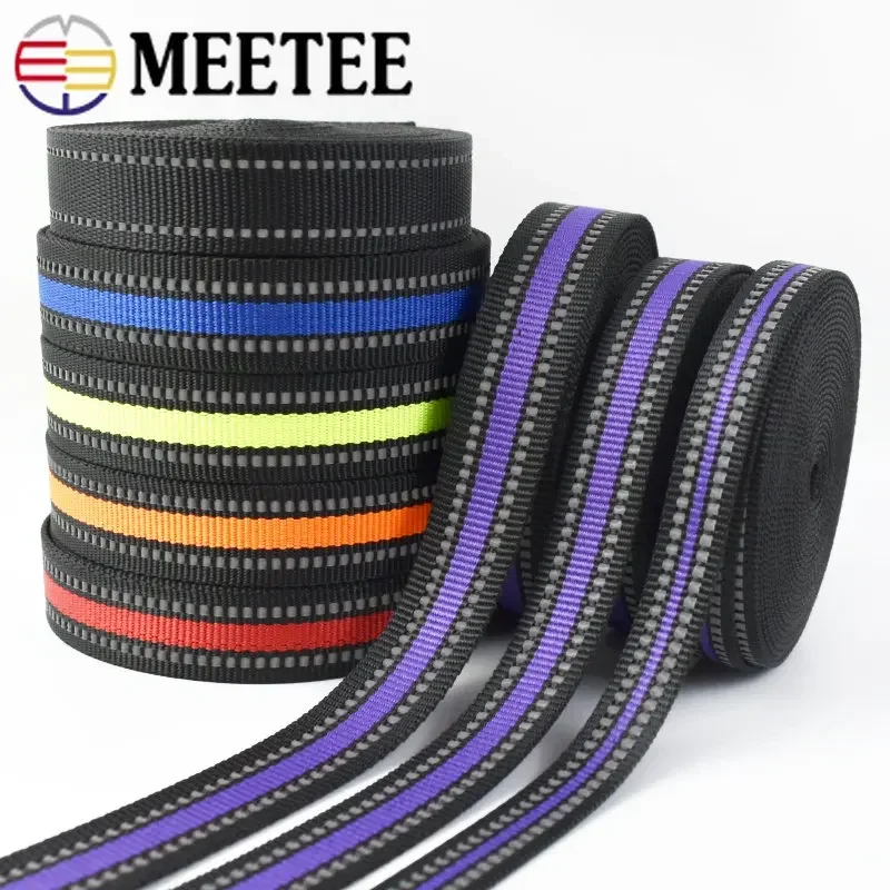 

10M 15/20/25mm Reflective Webbing Tape Bag Strap Nylon Ribbon Seat Belt Pet Collar Clothes Decor Band DIY Sewing Accessories