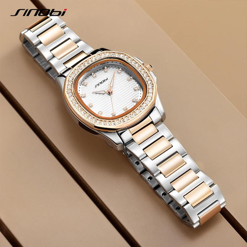 Sinobi Hot Selling Polshorloges Voor Vrouwen Rvs Gold Vrouwelijk Horloge Diamant Polshorloge Quartz Polshorloge Dames Klok