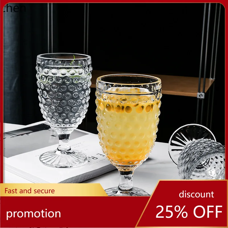 

Hxl embossed rivet glass cup - clear glass juice & wine glass set
