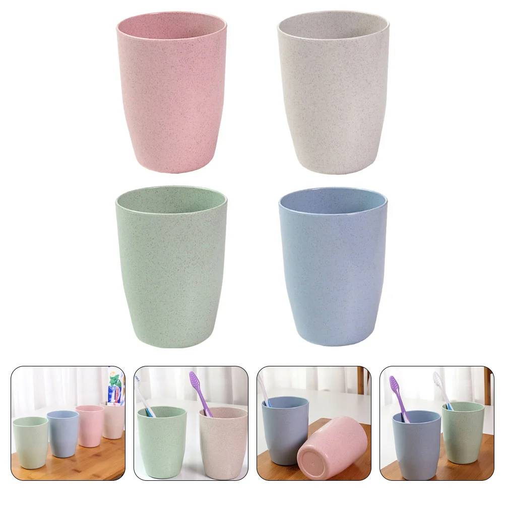 

4 Pcs Water Cup Mouthwash Tooth Brush Holder Coffee Cups with Lids Reusable Stalk Mugs Brushing
