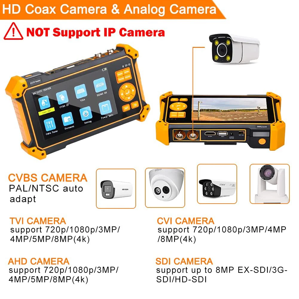 Elecpow HD-3200Plus Professional Camera Tester Monitor Support 4K 8MP CVI TVI AHD SDI CVBS Analog Camera Output/UTP Cable Tester