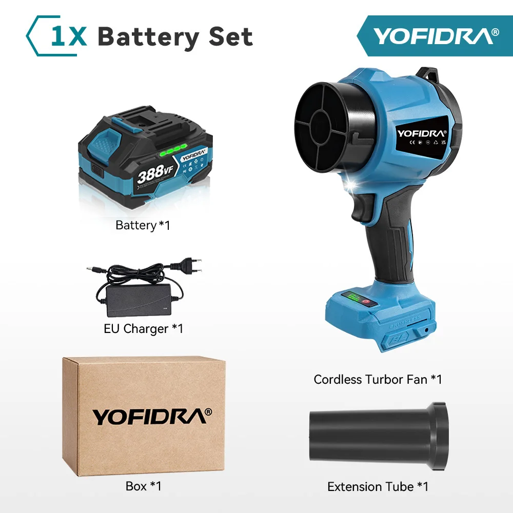 YOFIDRA 350 M/S 3000 W Borstelloze Elektrische Turbo Fan Blowers Draadloze Jet Fan Blad Sneeuw Blazen Gereedschap Voor Makita 18 V Batterij Pin