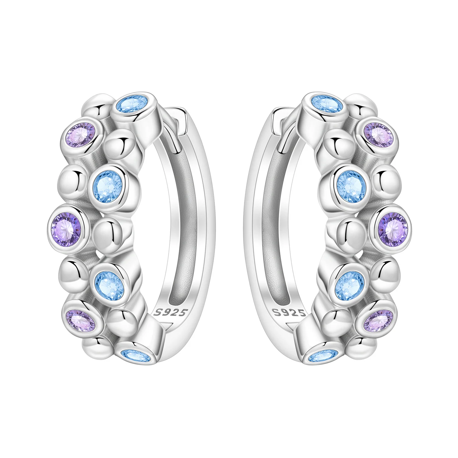 Orstarry S925 Sterling Silber Minimalistische Lila-Blaue Zirkon-Ohrringe Creolen Damenschmuck Original Trendiges Jubiläumsgeschenk