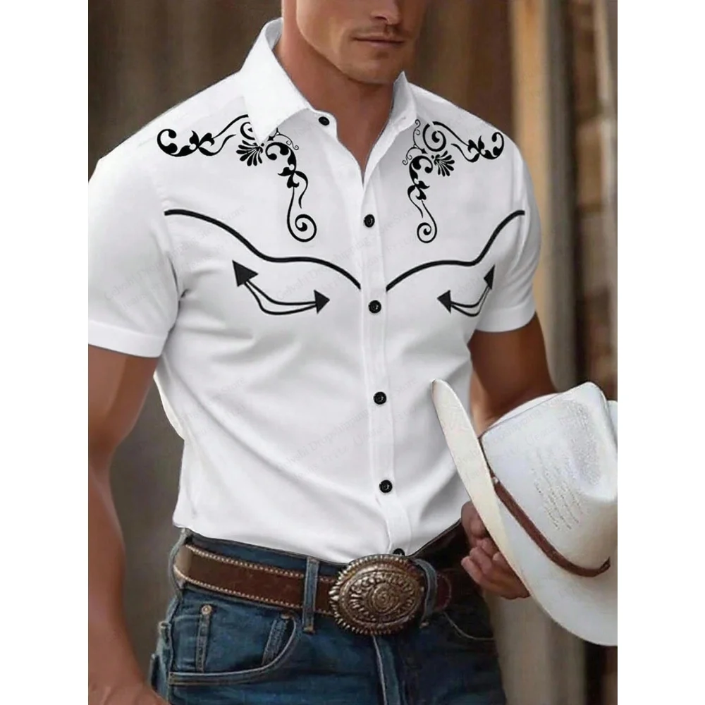 

2026 New Men's Summer Western Cowboy Westernstyle Short-Sleeve Shirt Retro 3D Print Men Casual Lapel Blouse top Vacation Shirts