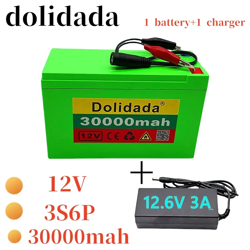 

12V 30Ah 3S6P 18650 lithium battery pack + 12.6V 3A charger, built-in 30Ah high current BMS, used for sprayer, 12V power supply