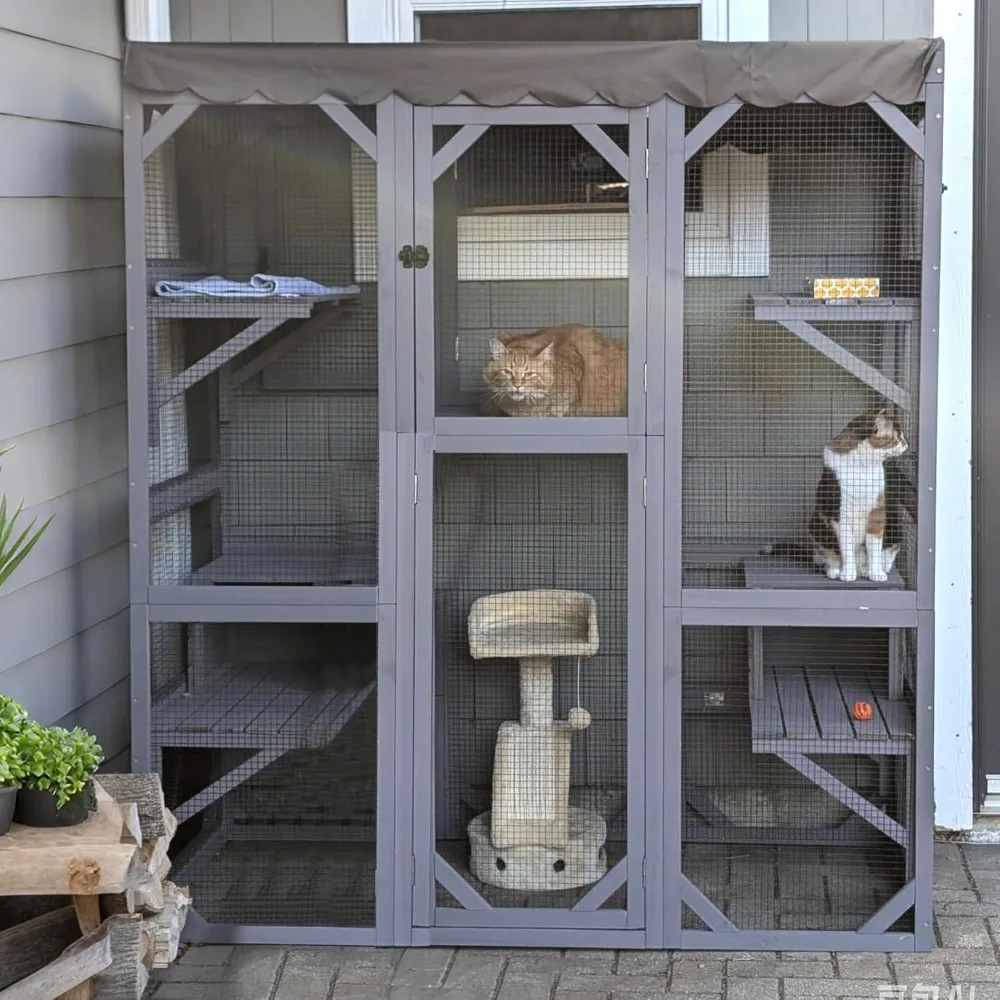

Cat House, Outdoor Cat Encolsure 71 Large Wooden Cat Cage Condo Window Kitty Shlter Playpen with Platforms