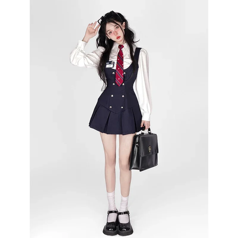 Jk Uniform Pure Desire Autumn and Winter Preppy Suspender Skirt Platycodon Grandiflorum Style Japan fashion Autumn Long sleev...