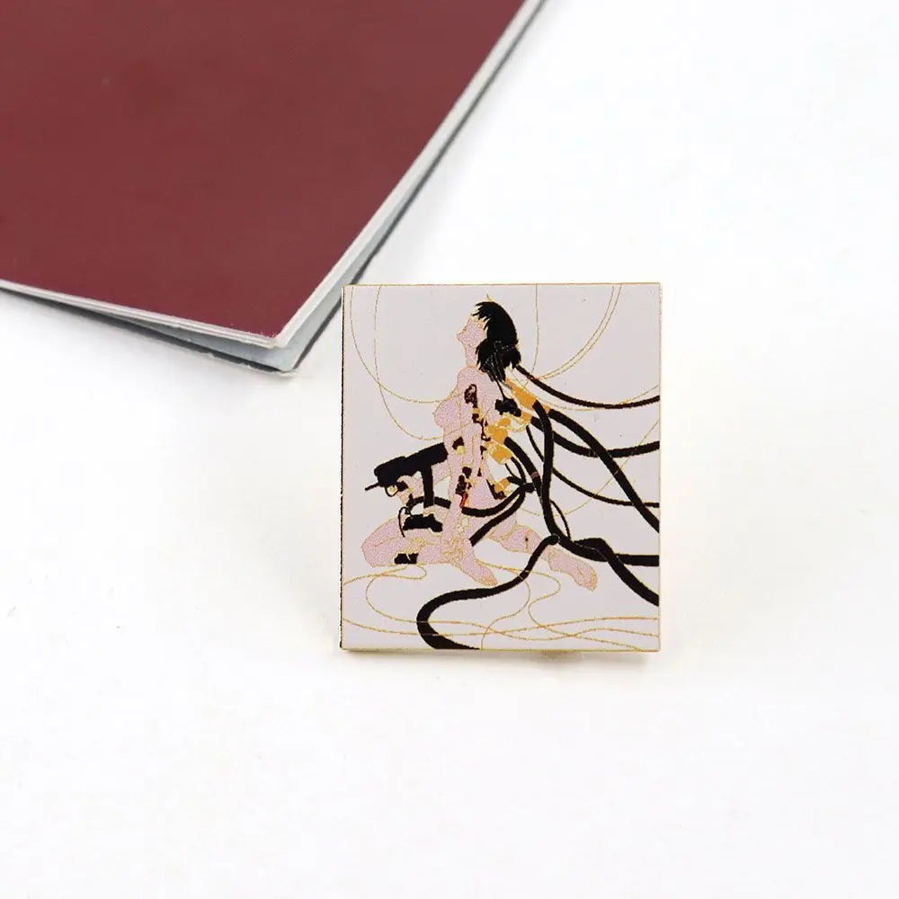 Ghost in the Shell Square Enamel Pin UV Printed Alloy Brooch Retro Sci-Fi Movie Character Badge Backpack Clothing Decor Collect