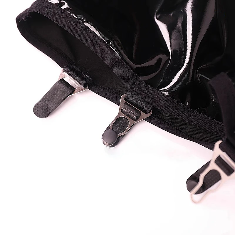 Gothic Punk Wetlook PU Leather High Waist Buttocks Mini Skirt With Metal Clips For Stockings Women Sexy Oil Shiny Garter Belt