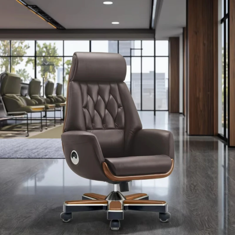 Premium wood grain office chair, mixed structure, full leather interior, luxury office