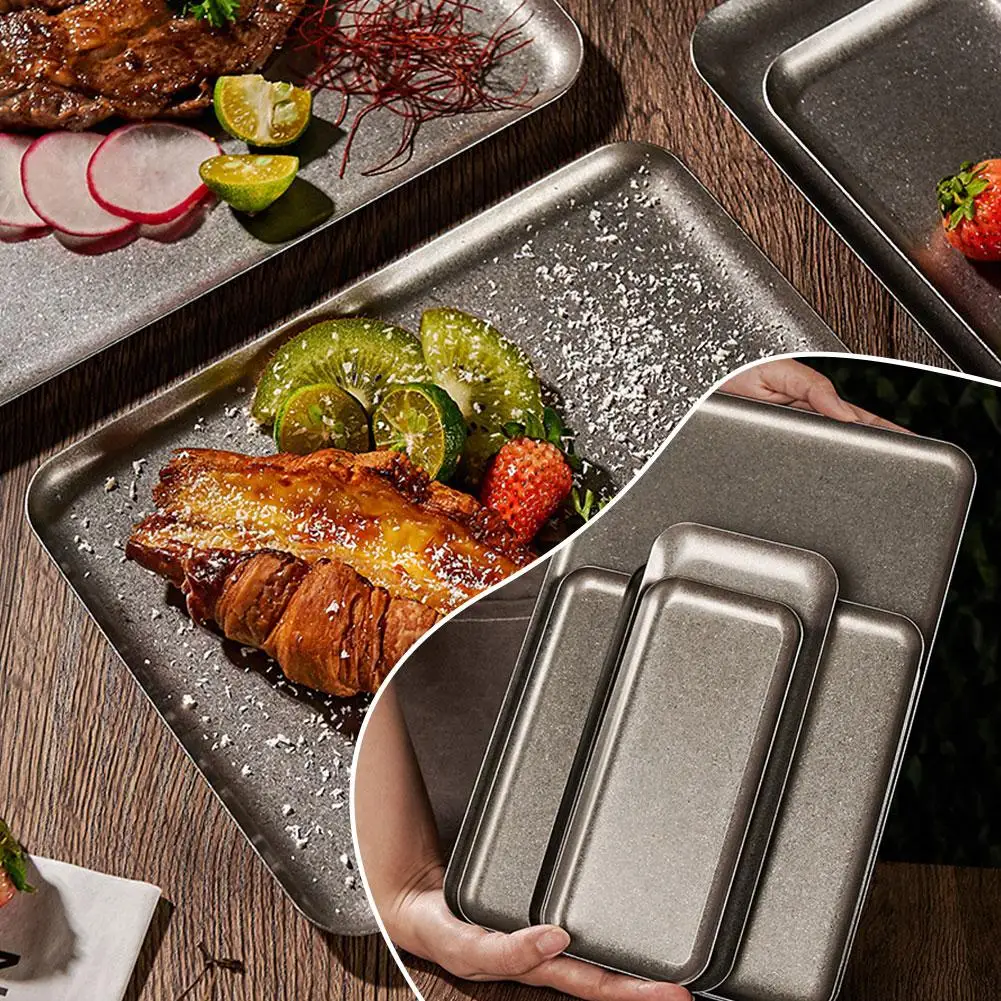 VtiswUws Stainless Steel Plates Metal Lightweight Unbreakable Dinner Dishes Plates Set Non-Toxin Dishwasher Safe BPA Free