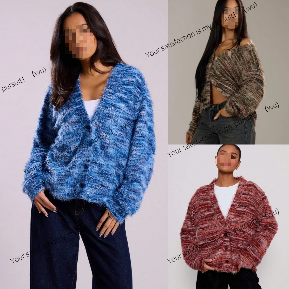 

European and American new fashion loose knitted wool cardigan autumn and winter thick V-neck long-sleeved sweater