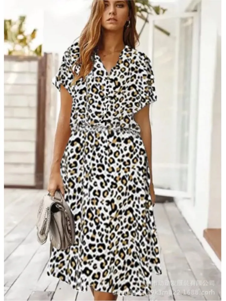 2025 موضة جديدة فستان صيفي المرأة البولكا نقطة البوهيمي طباعة فستان البوهيمي منتصف طول عالية الخصر شال عطلة فستان صيفي #5