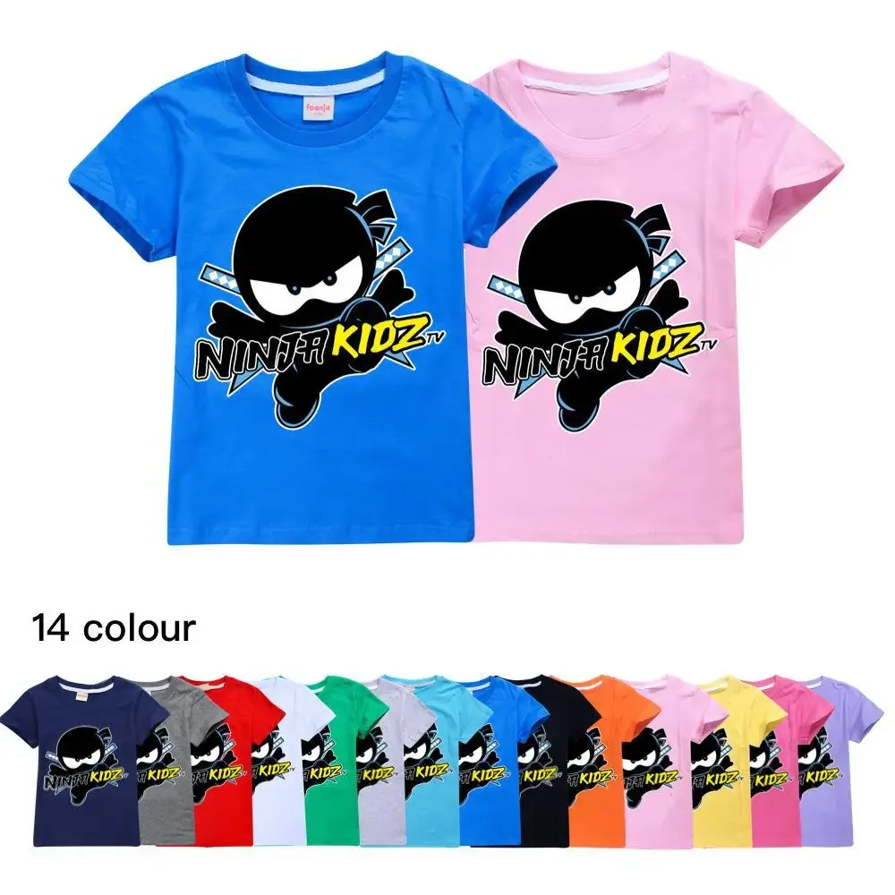 

Summer cotton Kids Top Cartoon Graphic Tee Funny NINJA KIDZ Harajuku Children O-neck T Shirt Boys Girls Short T-Shirt 848