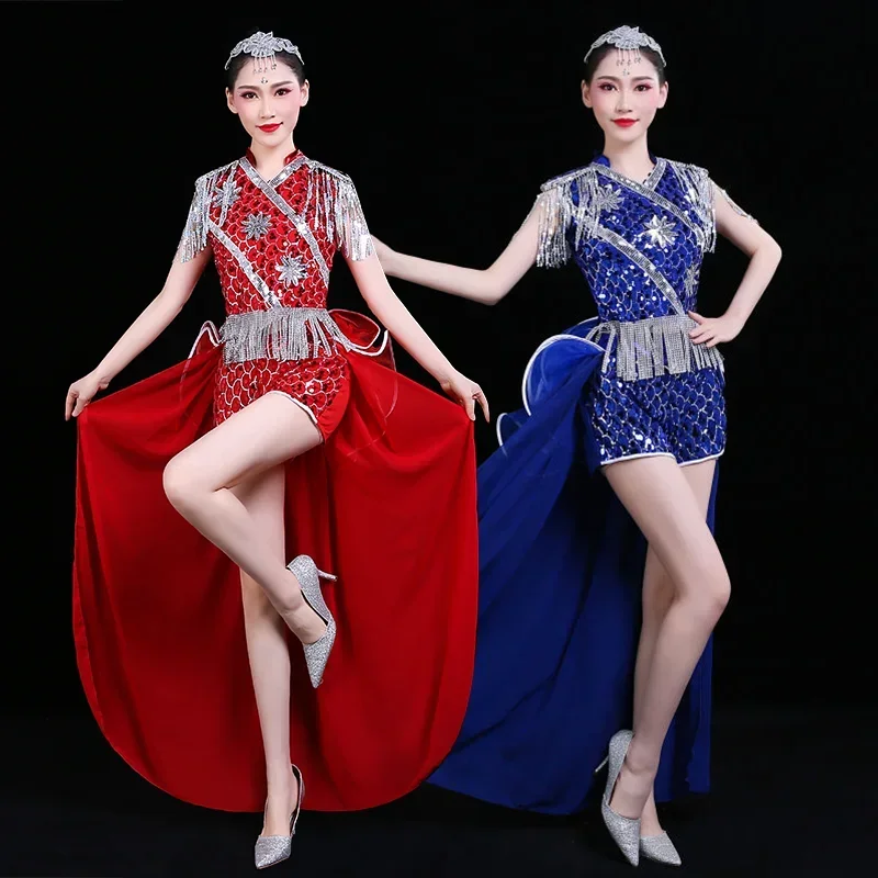 

,women's New Performances, Sequins, Fringed Dovetails, Nightclub Performance Costumes, 2 Packs, No Accessories.