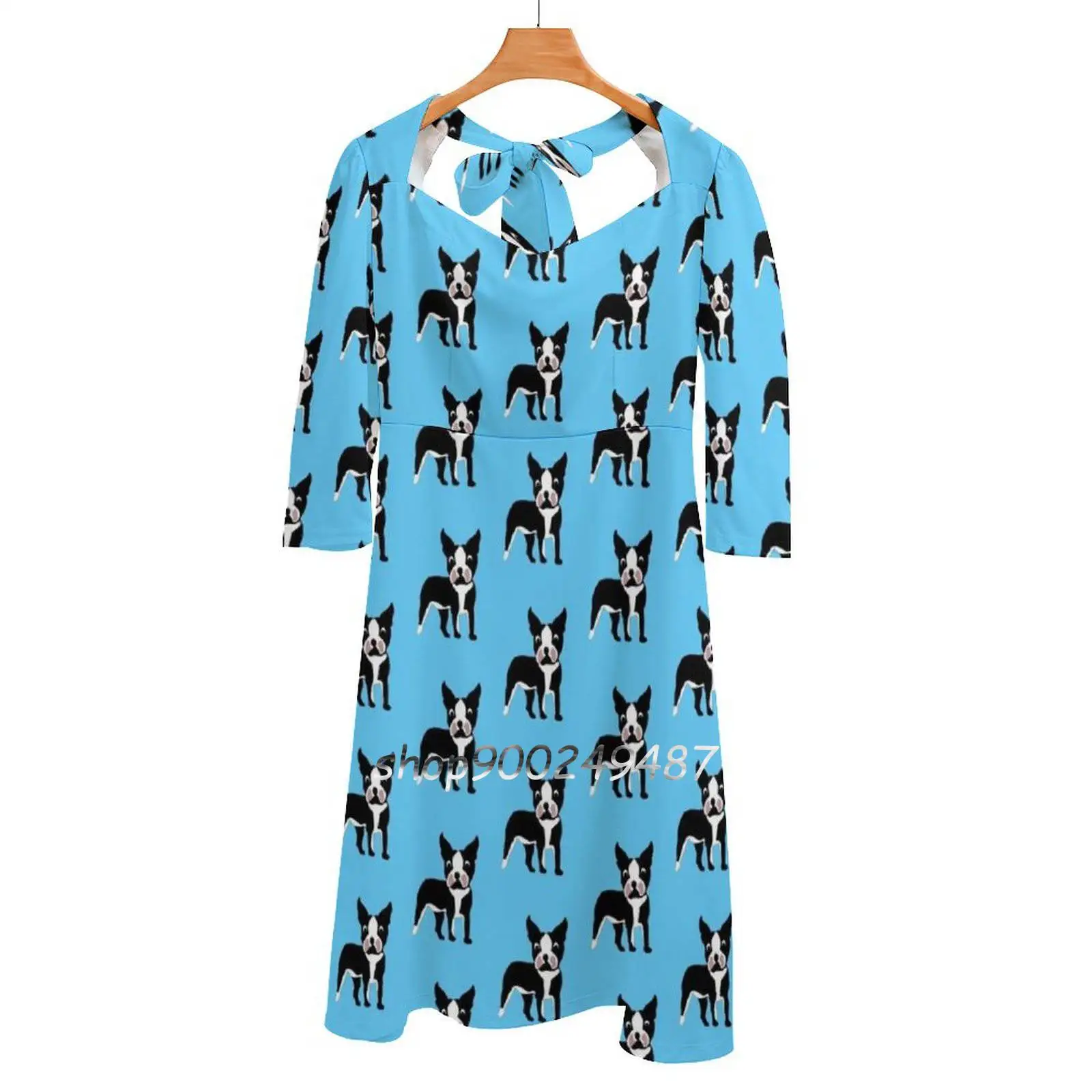 Boston Terrier Cartoon Dog Evening Party Dresses Midi Sexy Dress Female Sweet One Piece Dress Korean Dog Cute Cartoon Bold