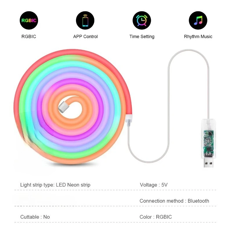 Smart Bluetooth RGBIC Neon Light LED Strip Light Waterproof USB Neon Rope Light, Party/Room/Game Room Decoration APP Control