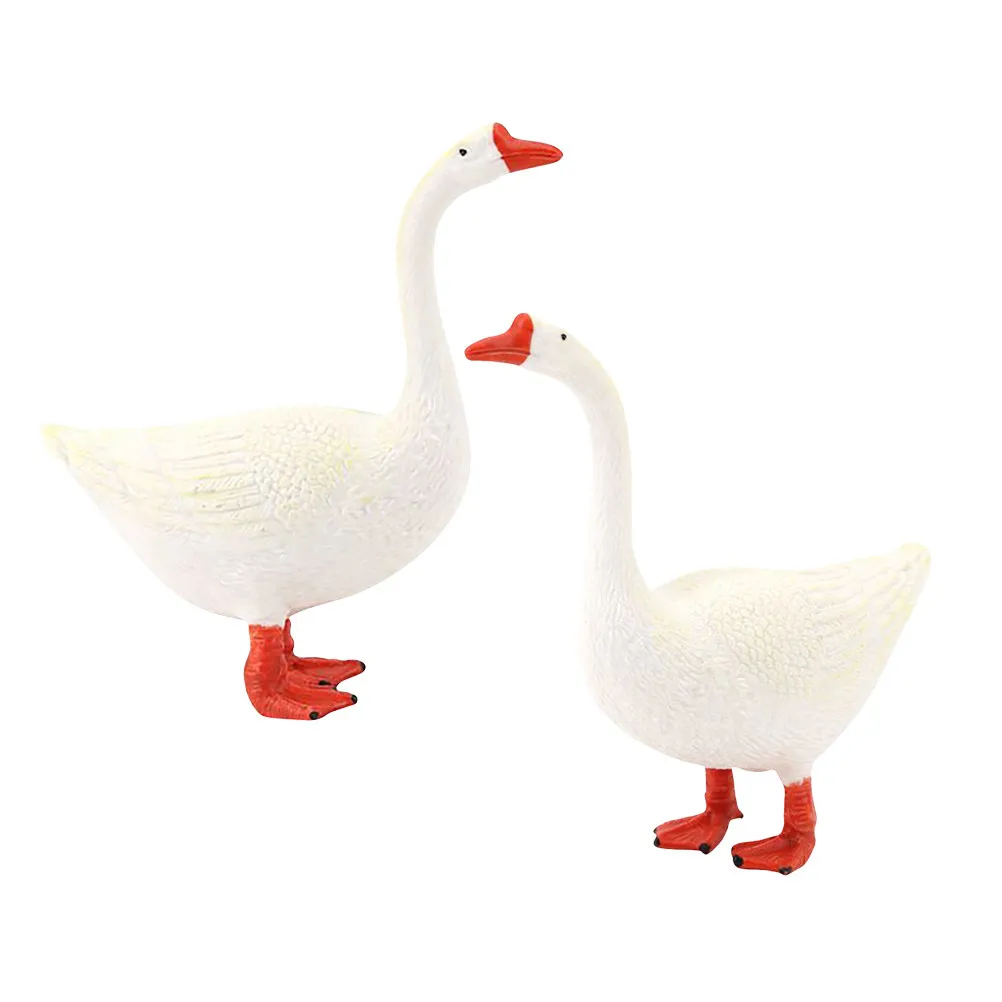 Realistic White Swan Goose Statues 2 Piece Plastic Animal Decor for Home Table Desk Garden Educational Display