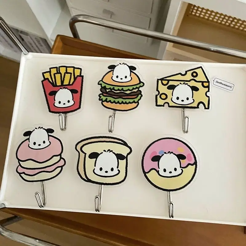 6Pcs Sanrio Pochacco Diy Hook Cartoon Cute Burger Series Desktop Wall Hook Good Gifts for Girls During Holidays