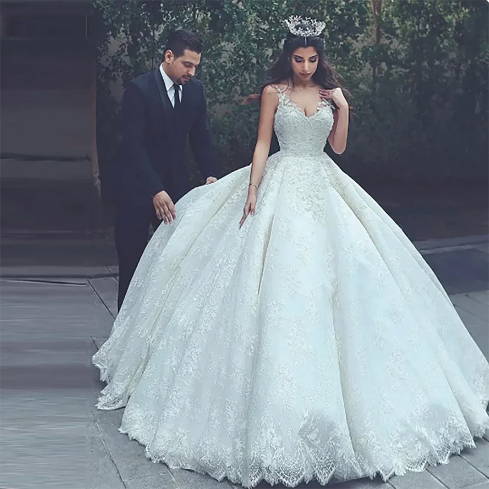 تخصيص يزين السباغيتي الأشرطة الكرة ثوب فساتين الزفاف 2025 عارية الذراعين مع ذيل محكمة تول زي العرائس للنساء #3