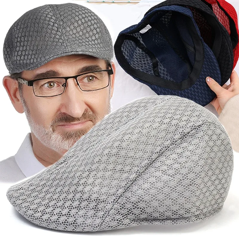 

2025 New Summer Casual Beret Hat Unisex Plain Color Mesh Flat Sun Protection Caps Fashion Breathable Summer Hat for Women Men