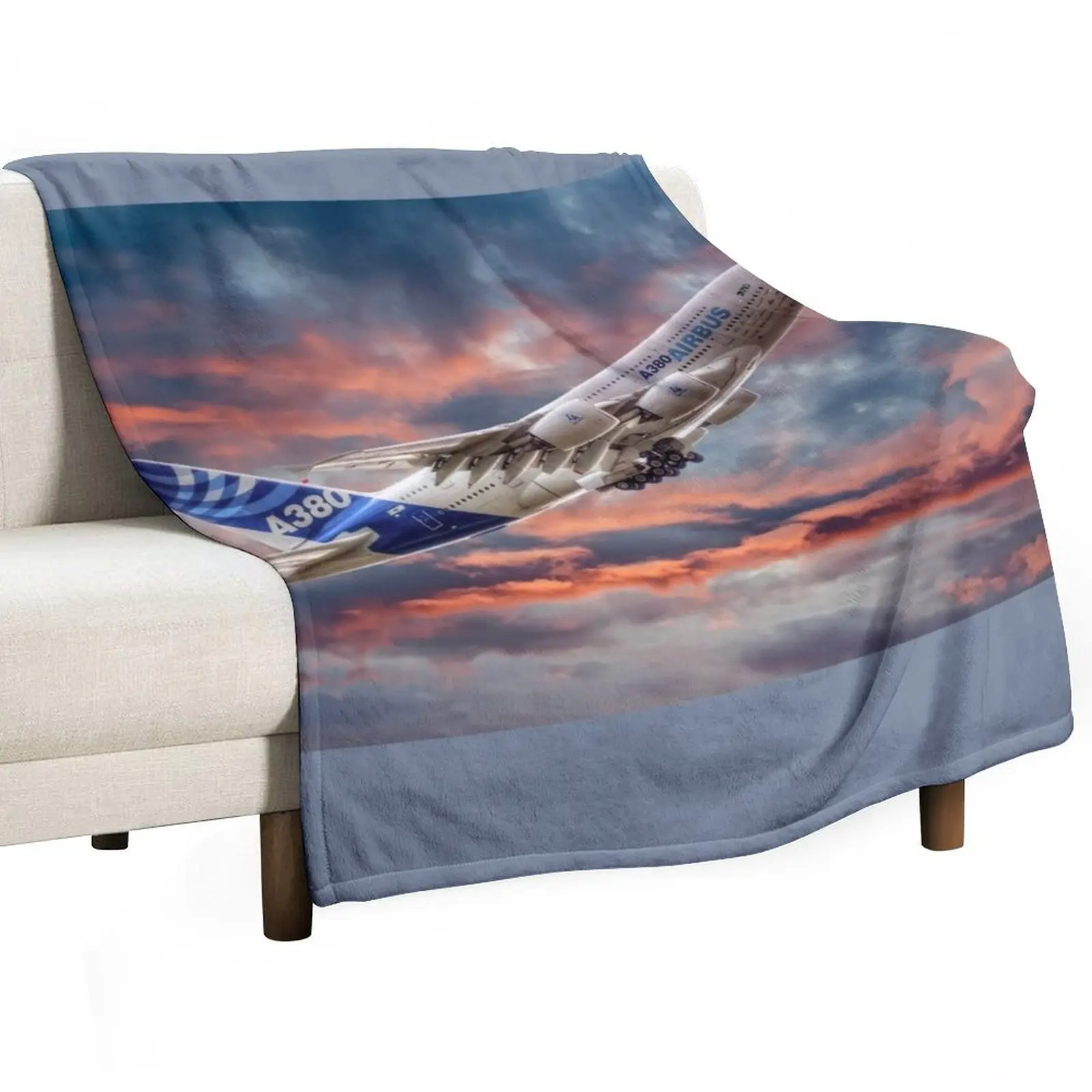 Airbus A380 - Sunset Throw Blanket warm for winter Winter beds Blankets